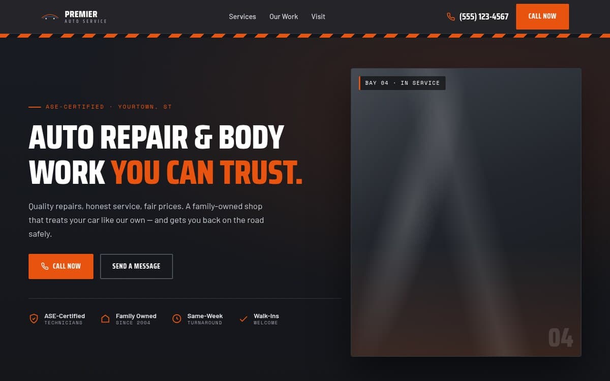Example auto shop website built by Kalil